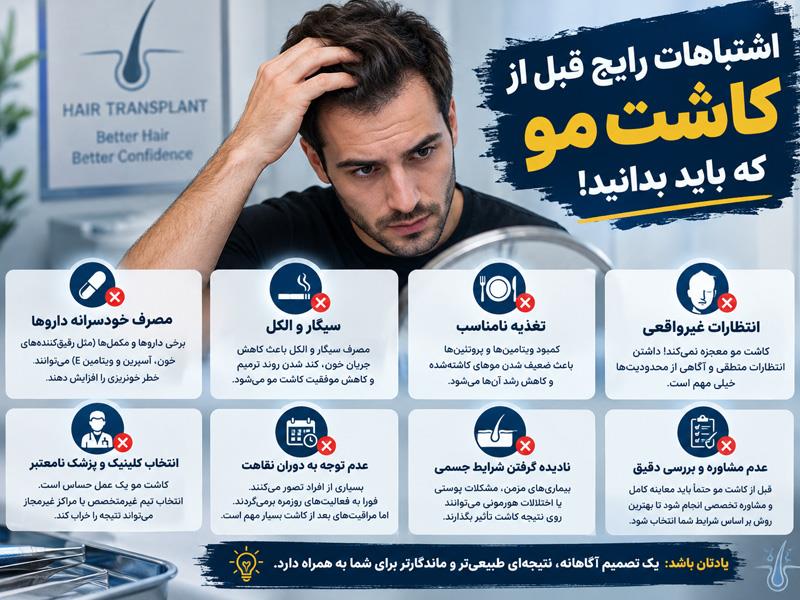 اشتباهات رایج قبل از کاشت مو که باید بدانید